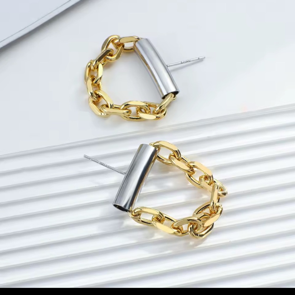 Private Label Gold and Silver Chain Hoop Earrings - Women Jewelry